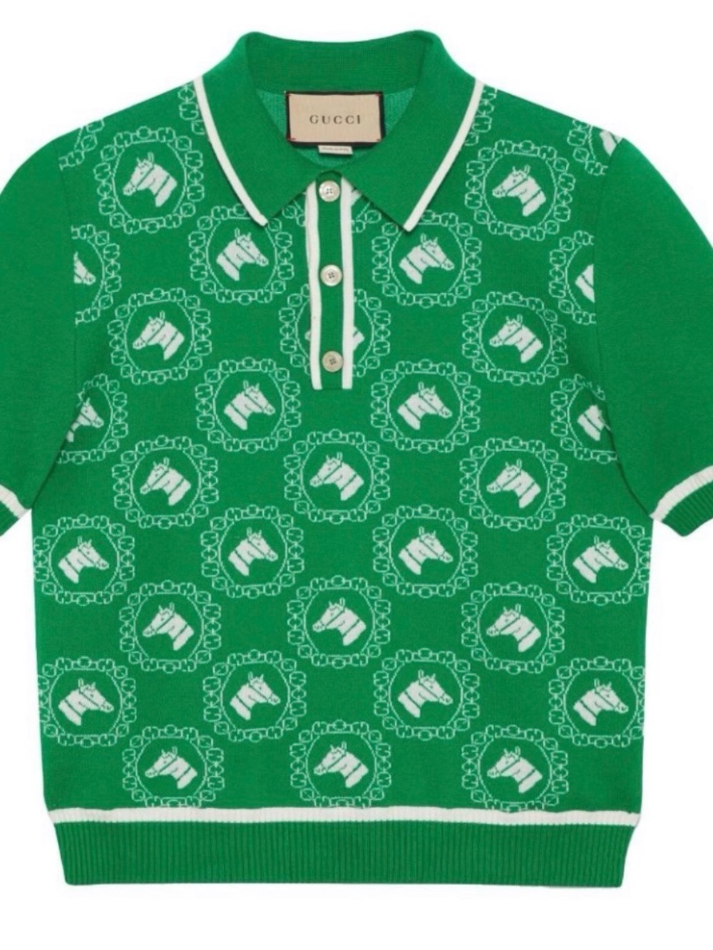Gucci Green Polo Top with White Horse Motif